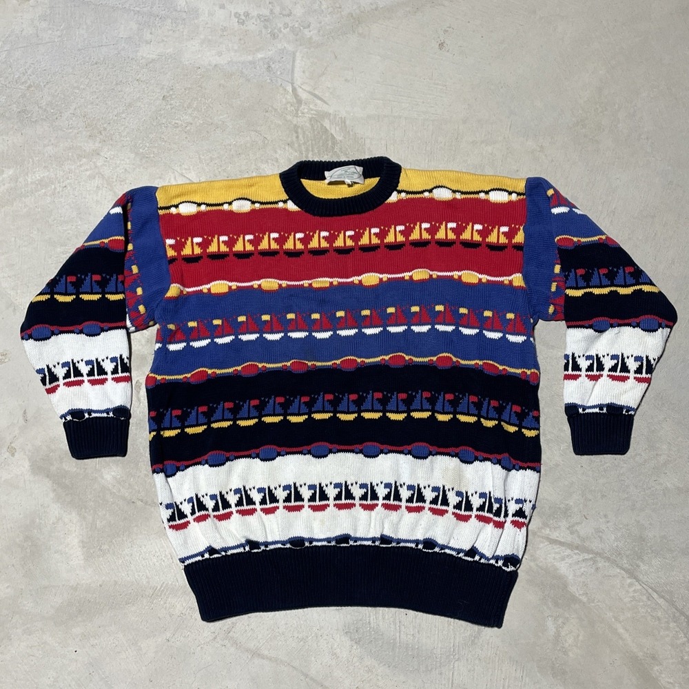 BLARNEY WOOLLEN MILLS Ireland SWEATER Sailboat AOP SZ L Unisex 3/4 Sleeve